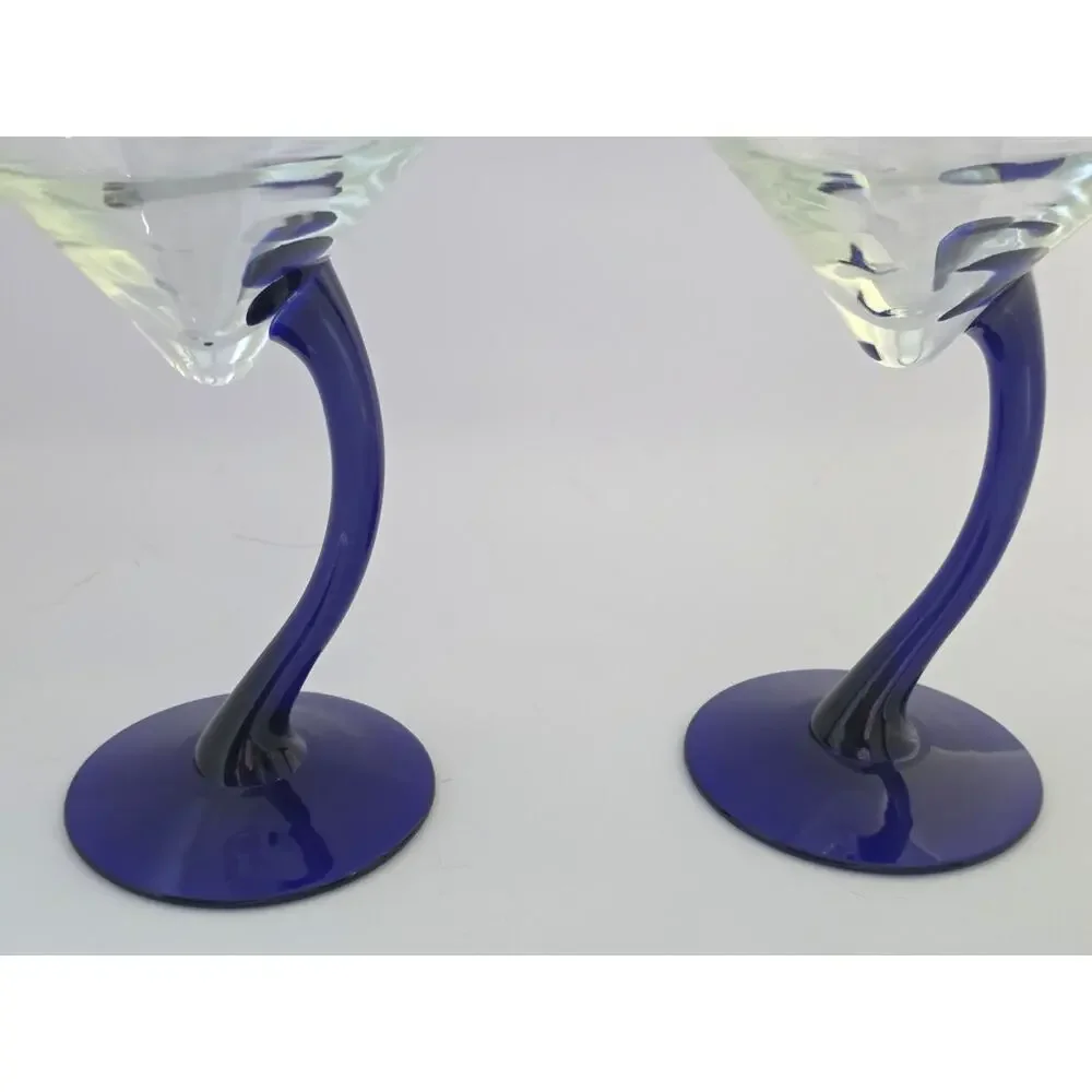 Libbey Bravura Cobalt Blue Twist Stem Martini Glasses Set of 2 10 oz Barware